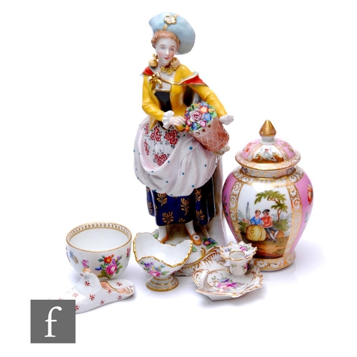 854 - A collection of late 19th to early 20th Century German porcelain items, to include a Dresden miniatu... 