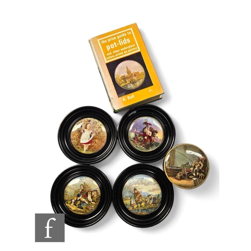 855 - A collection of 19th Century pot lids, to include Sea Nymph with Trident, I See You My Boy, Autumn a... 