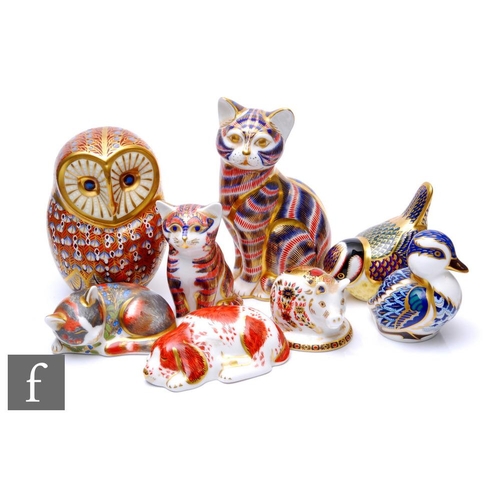 862 - A collection of Royal Crown Derby paperweights to include cat, 13cm, silver backstamp, puppy, height... 