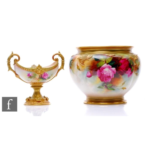 864 - Two Royal Worcester items, to include a rose painted jardiniere with shape number 276, height 21cm, ... 