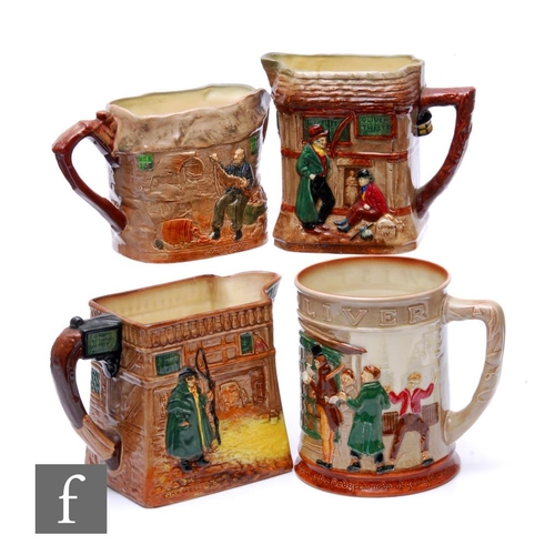 871 - A collection of four Royal Doulton relief ware Dickens jugs, to include Oliver Twist, Pickwick Paper... 