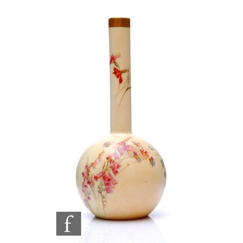 881 - A 19th Century Royal Worcester shape 1215 blush ivory bud vase, of globe and shaft form decorated wi... 