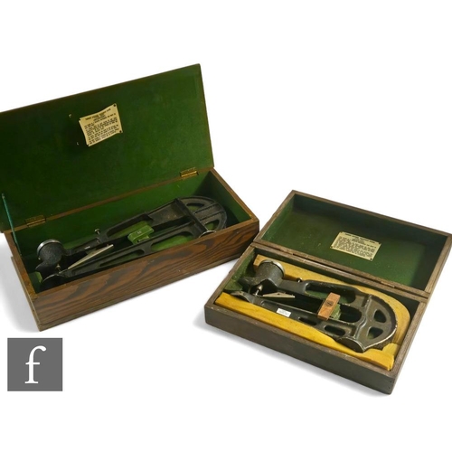 308 - Two Turner type 600 leather gauges, each in a fitted wooden case. (2)