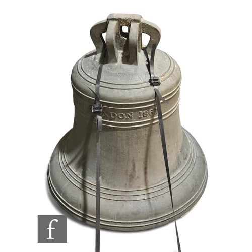 310 - A 19th Century bronze White Chapel bell, stamped G Mears Foundry 1861, replaced clapper, weight 150k... 