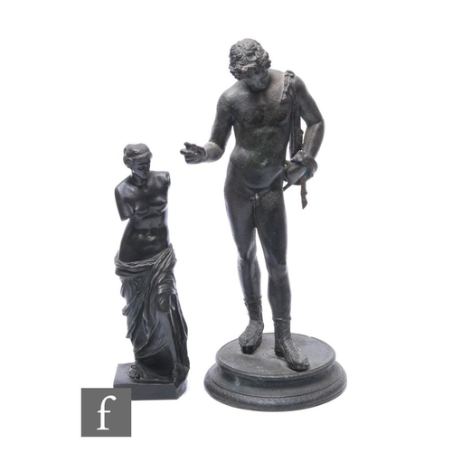 316 - A 19th Century French bronze figure of a semi naked robed classical female, signed on the base Musee... 