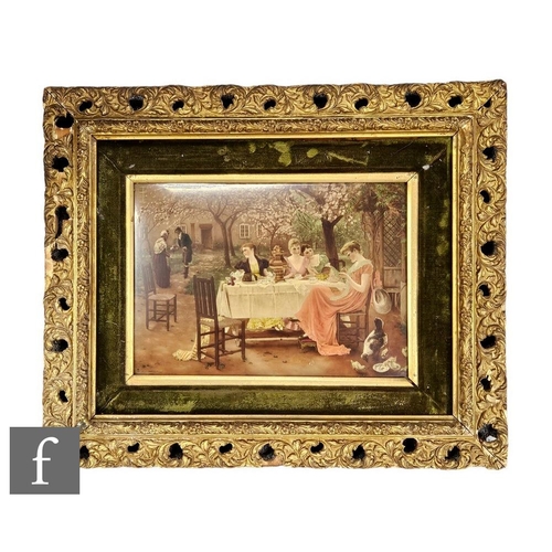 368 - A late 19th Century Crystoleum depicting a garden afternoon tea party with ladies and a samovar to t... 