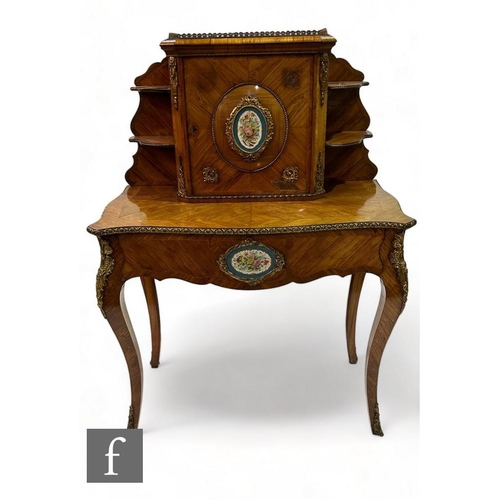 453 - A Louis XV style kingwood and gilt metal mounted bon-heur-de-jour, the upper section enclosed by a c... 