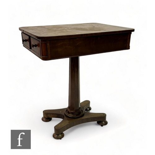 474 - A 19th Century mahogany work table, the shaped top fitted double side with a single and two frieze d... 