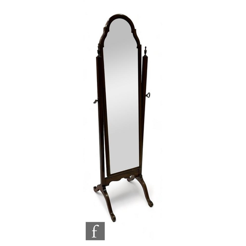 486 - A 1920s Queen Anne style mahogany cheval mirror, on splayed legs, height 160cm.