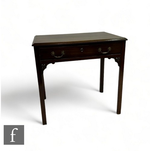 520 - A George III mahogany side table, with single frieze drawer below a moulded edge top and pierced cor... 