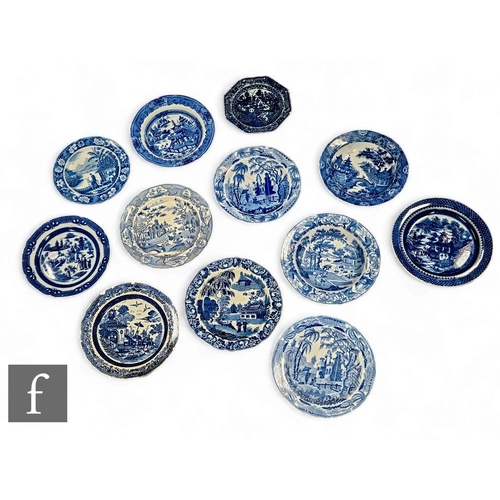 875 - A collection of late 18th and early 19th Century blue and white transfer printed plates/dishes, fact... 