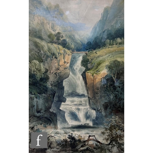 396 - ATTRIBUTED TO WILLIAM CALLOW (1812-1908) - An extensive mountainous landscape with waterfall, waterc... 