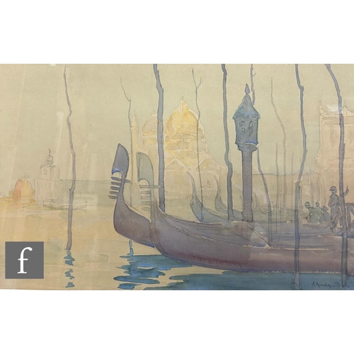 397 - CHARLES HANDLEY-READ (1916-1971) - Moored gondolas, Venice, watercolour, signed, framed, 29cm x 45cm... 