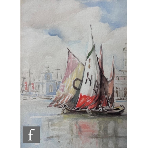 397 - CHARLES HANDLEY-READ (1916-1971) - Moored gondolas, Venice, watercolour, signed, framed, 29cm x 45cm... 