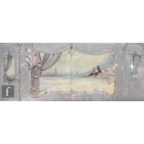 434 - 20TH CENTURY SCHOOL - A theatrical backdrop possibly a Venetian play, watercolour and body colour, u... 