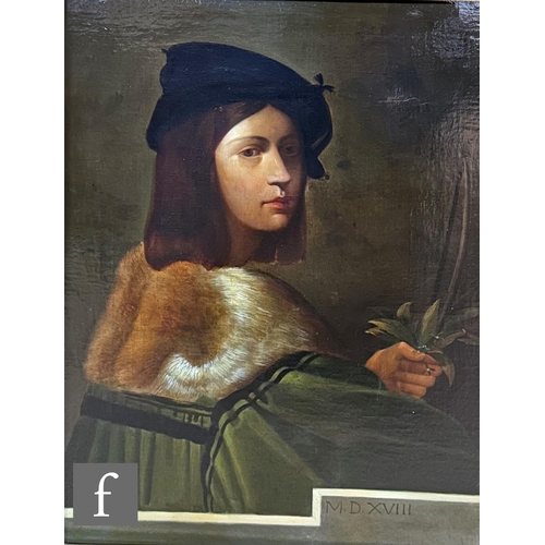 418 - AFTER SEBASTIANO DEL PIOMBO - 'Self portrait with violin', oil on canvas, framed, 70cm x 54cm, frame... 