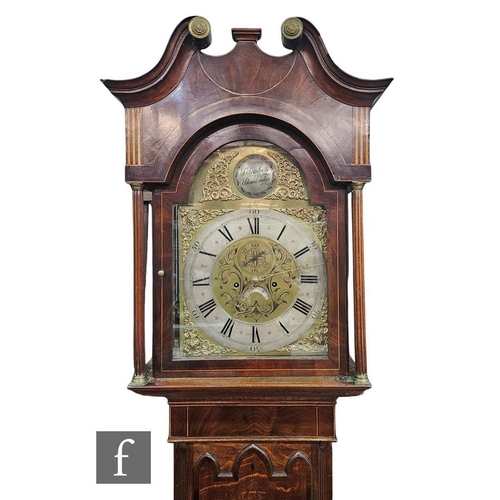 282 - A 19th Century inlaid oak and mahogany cross banded longcase clock by S Simkiss Stourbridge, eight d... 