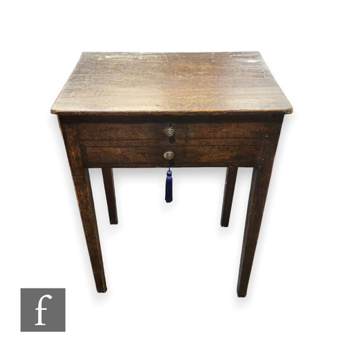 470 - A small 18th Century oak side table fitted with a single frieze drawer, on turned legs united by an ... 