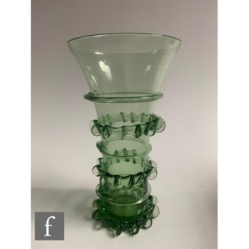 940 - A set of contemporary hand blown reproduction green drinking glasses in the style of a German Mediev... 