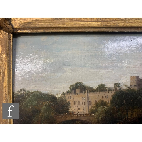 438 - ENGLISH SCHOOL (19TH CENTURY) - A castle within a landscape with bridge, river and cattle to the for... 