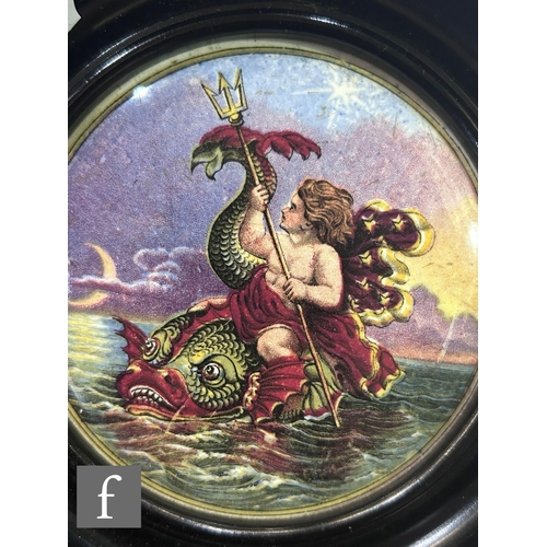 855 - A collection of 19th Century pot lids, to include Sea Nymph with Trident, I See You My Boy, Autumn a... 