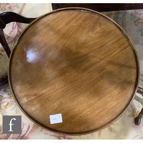 502 - A 19th Century circular mahogany tripod occasional table on splayed legs and two similar mahogany wi... 