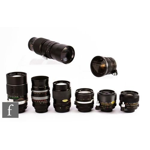 126 - A collection of various camera lenses, to include Fujinar f2.8 135mm, Meyer Optik Gorlitz f2.8 135mm... 