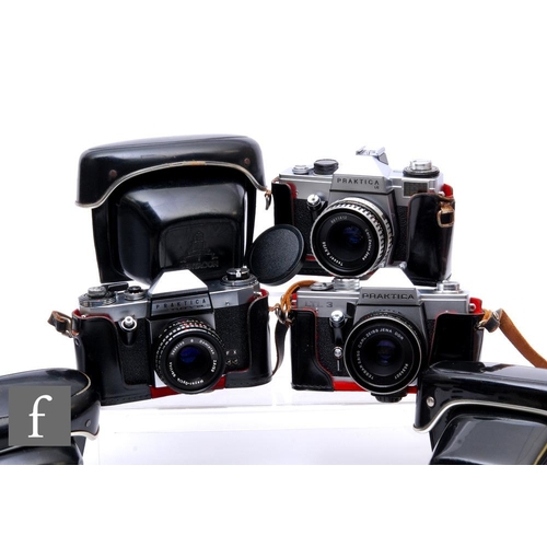 134 - A collection of Praktica 35mm SLR cameras, to include Praktica LB, with Carl Zeiss Tessar f2.8 50mm ... 