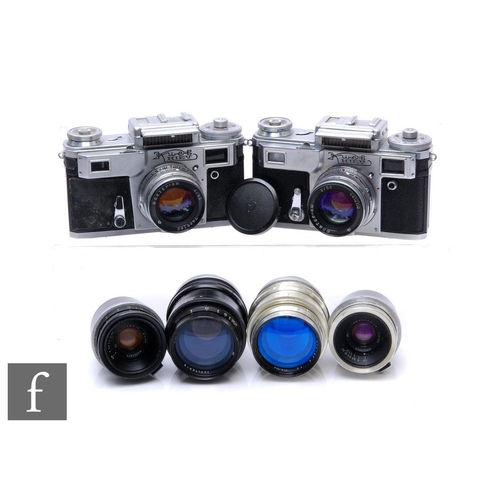145 - A Zavod Arsenal Kiev IIIA 'Ukrainian' rangefinder camera outfit, to include two camera bodies, seria... 