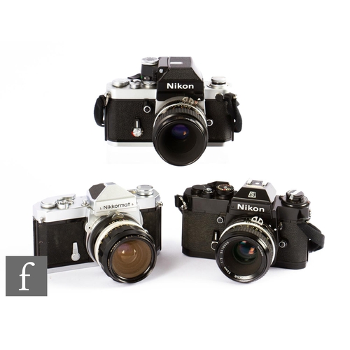 96 - A collection of Nikon SLR 35mm cameras, to include Nikon EL2, serial number 7905913, with Nikkor 50m... 