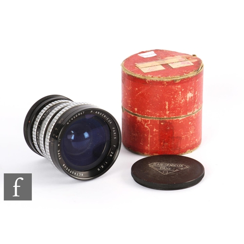 160 - A P. Angenieux Retrofocus Type R11 f/3.5 28mm camera lens, with an Alpa mount, black and chrome, ser... 