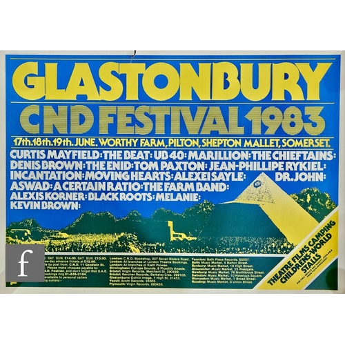 383 - Glastonbury - Two posters, to include Glastonbury 1983, 45cm x 64cm, and 1984, 63.5cm x 60cm. (2)*A ... 