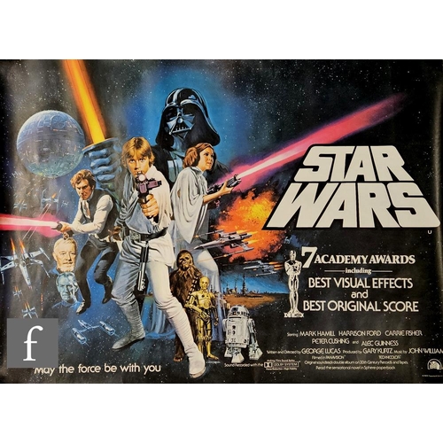 A Star Wars (1977) British Quad film poster, Academy Awards version, artwork by Tom Chantrell, rolled, 30 x 40 inches.