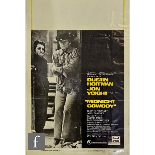 418 - A Midnight Cowboy (1965) USA window card poster, linen backed, folded, 22 x 14 inches.