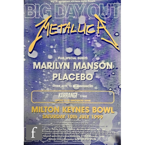 372 - A collection of concert music posters, to include 1999 Metallica tour poster, 76cm x 50cm, 1999 tour... 