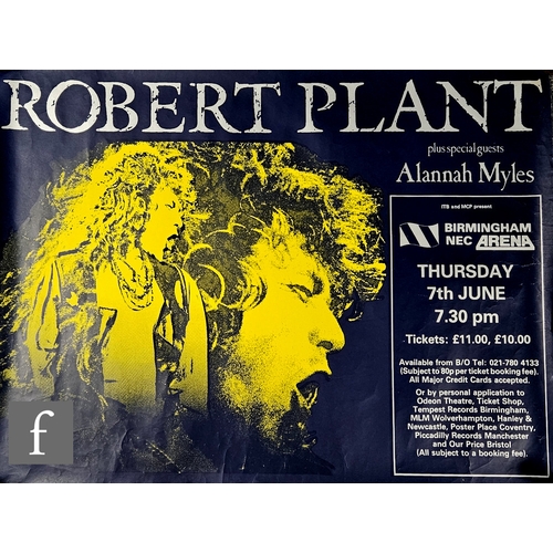 385 - A collection of three Robert Plant concert and music posters, two 1990 concert posters, 100cm x 74cm... 