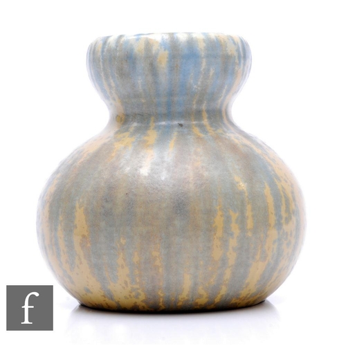 120 - Ruskin Pottery - A 1930s pottery vase of double gourd form, decorated with a crystalline glaze with ... 