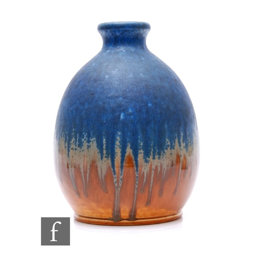 153 - Ruskin Pottery - A large 1930s pottery vase of tapered ovoid form with narrow collar neck, decorated... 