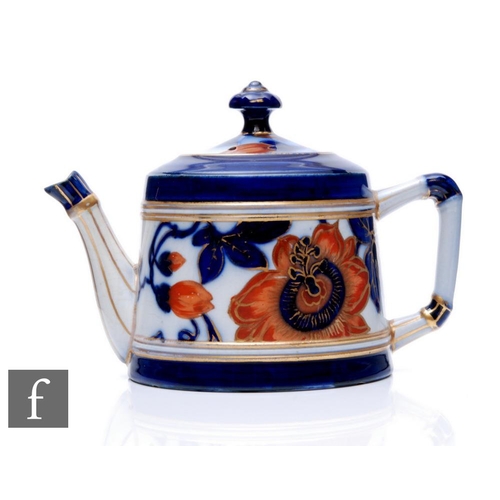 174 - James Macintyre & Co - A small teapot of tapered cylindrical form with simulated bamboo handle a... 