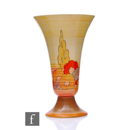 192 - Clarice Cliff - Capri Orange - A shape 702 trumpet vase circa 1934, hand painted with stylised flowe... 