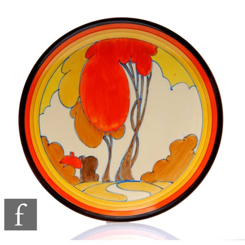 193 - Clarice Cliff - Orange Autumn - A large shallow dish form wall plaque circa 1932, hand painted with ... 