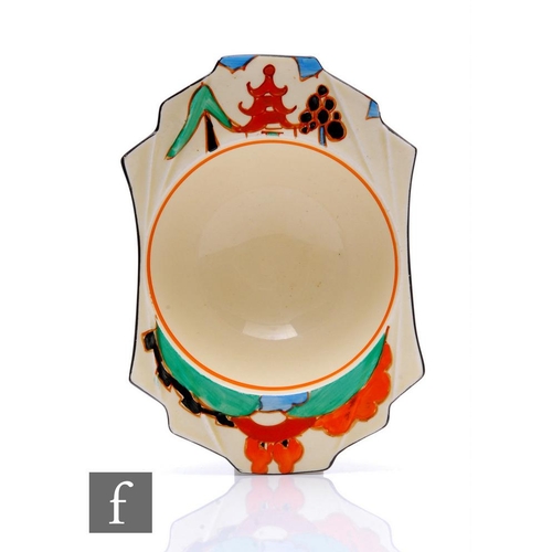 196 - Clarice Cliff - Kew - A Daffodil shape desert bowl circa 1933, hand painted to the fins with a styli... 