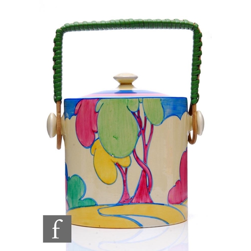 200 - Clarice Cliff - Pastel Autumn - A Hereford shape biscuit barrel circa 1930, hand painted with a styl... 