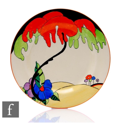 202 - Clarice Cliff - Woodland - A large circular plate circa 1930, transfer printed and painted with a st... 