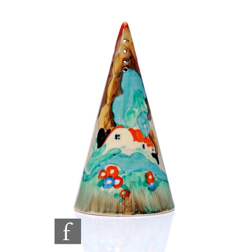 206 - Clarice Cliff - Forest Glen - A conical sugar sifter circa 1936, hand painted with a stylised tree a... 