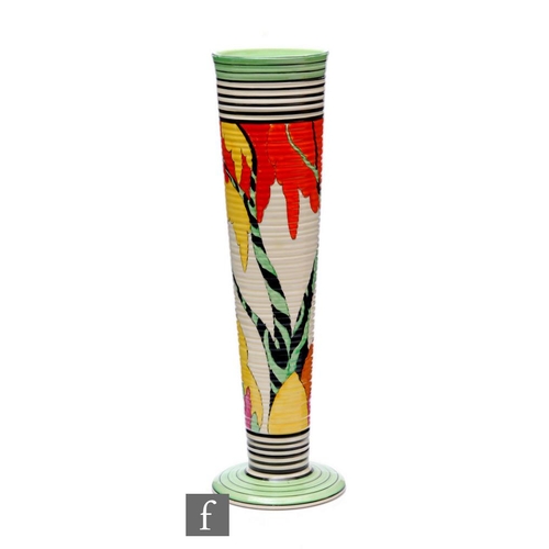 211 - Clarice Cliff - Honolulu - A large shape 613 vase of footed ribbed form circa 1933, hand painted wit... 