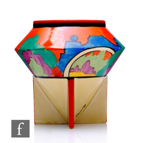 220 - Clarice Cliff - Applique Avignon - A Conical shape rose bowl circa 1930, hand painted with a stylise... 