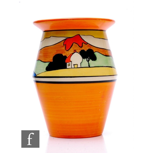 221 - Clarice Cliff - Mountain - A shape 342 vase circa 1930, hand painted with a continuous landscape wit... 