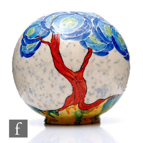 224 - Clarice Cliff - Patina Tree Blue - A shape 370 Globe vase circa 1931, hand painted with a stylised f... 