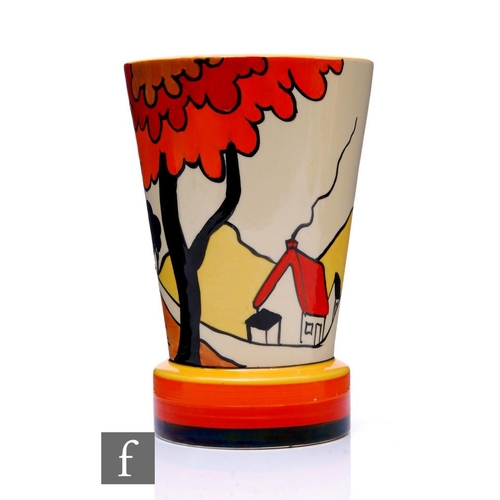 226 - Clarice Cliff - House & Bridge - A shape 495 vase circa 1932, hand painted with a stylised tree ... 